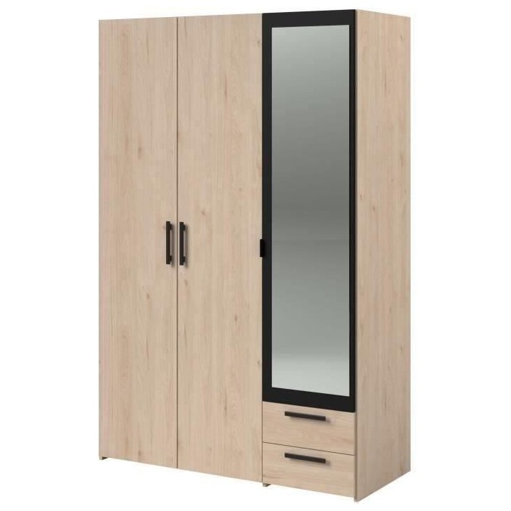 Armoire - Panneau de particules - Décor chene et noir - 3 portes droi