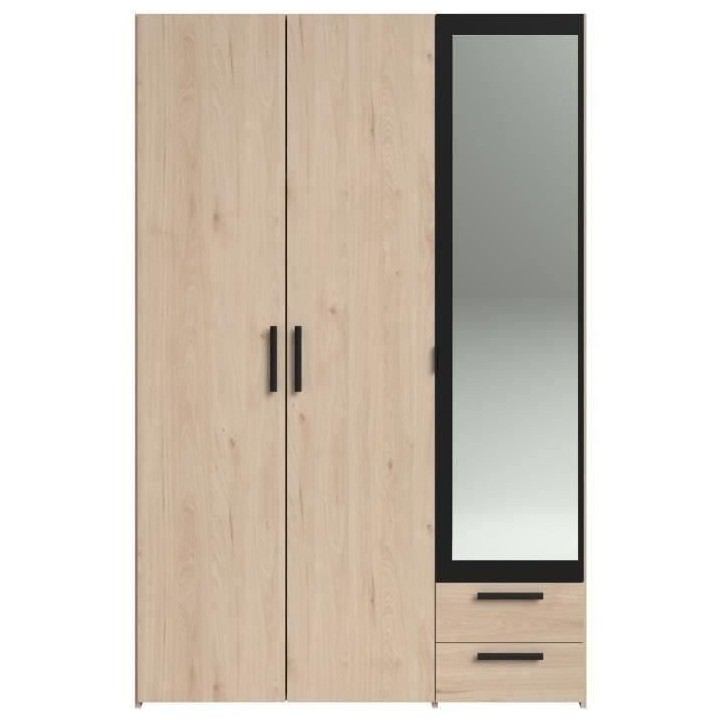 Armoire - Panneau de particules - Décor chene et noir - 3 portes droi