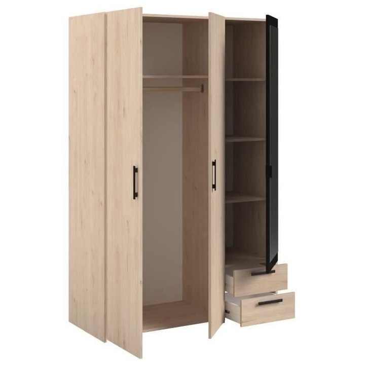 Armoire - Panneau de particules - Décor chene et noir - 3 portes droi