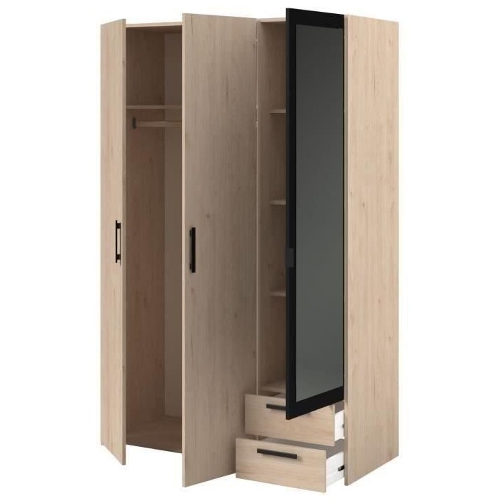Armoire - Panneau de particules - Décor chene et noir - 3 portes droi