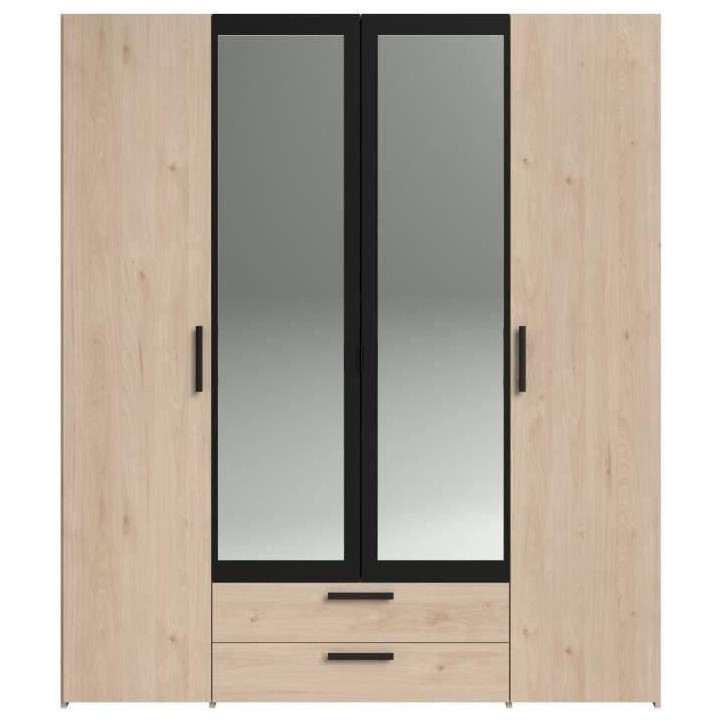 Armoire - Panneau de particules - Décor chene et noir - 4 portes cent