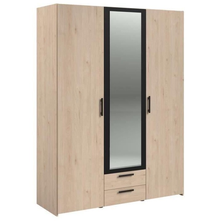Armoire - Panneau de particules - Décor chene et noir - 3 portes cent