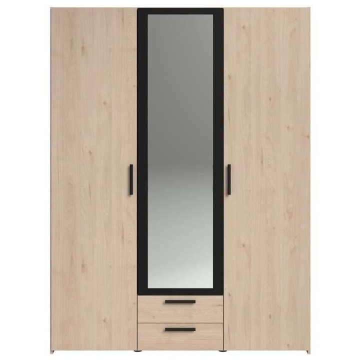 Armoire - Panneau de particules - Décor chene et noir - 3 portes cent