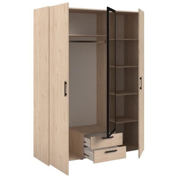 Armoire - Panneau de particules - Décor chene et noir - 3 portes cent