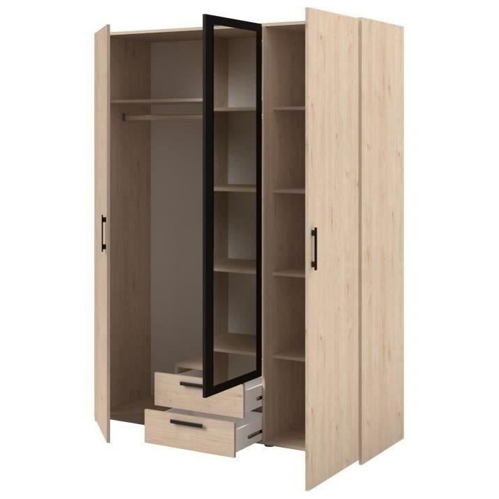 Armoire - Panneau de particules - Décor chene et noir - 3 portes cent