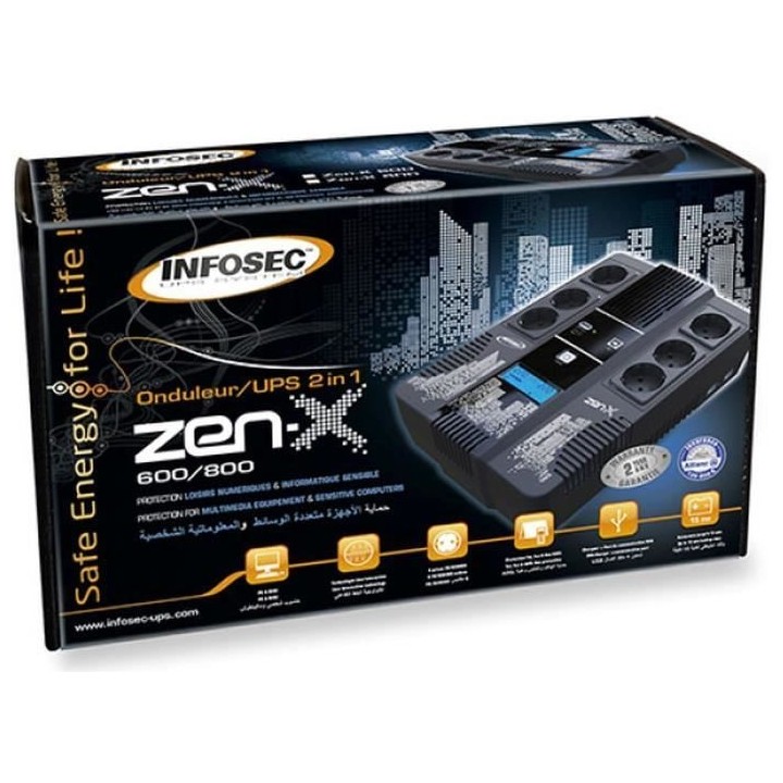 INFOSEC Zen-X 800 FR/SCHUKO Onduleur Line Interactive 800 VA 6 Prises