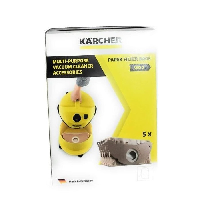 Sachet filtre papier a deux épaisseurs pour KARCHER WD2200 / A2003 /