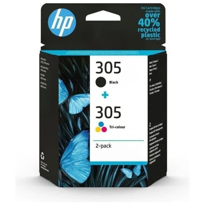 HP 305 Pack de 2 Cartouches d'Encre Noire et Trois Couleurs Authentiqu