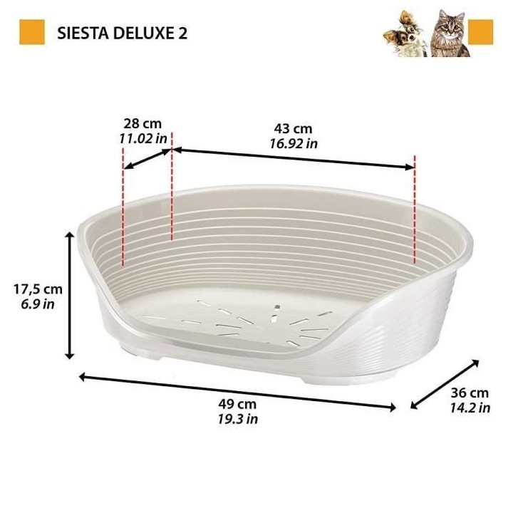 FERPLAST Panier pour chien plastique SIESTA Deluxe Taille 2 - 49x36x17