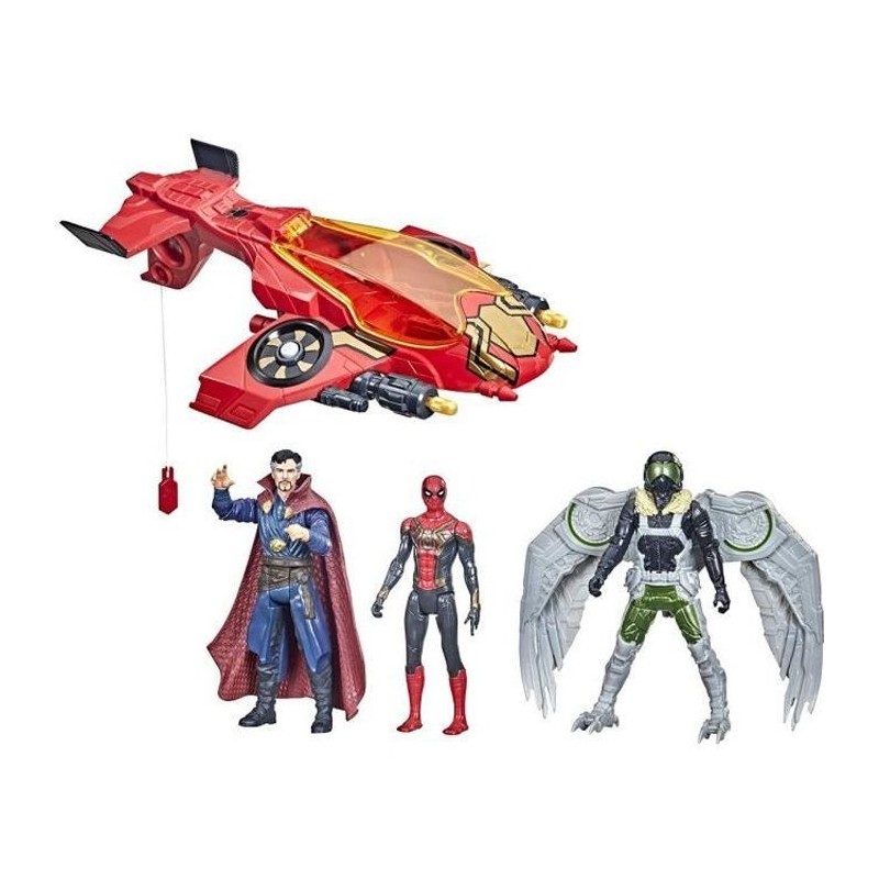 MARVEL SPIDER-MAN - Jet araignée - Figurines 15 cm Spider-Man - Marvel's Vulture - Doctor Strange - 4 projectiles - des 4 ans