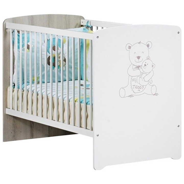 Lit bébé - 120 x 60 cm - Babyprice Teddy - Sérigraphié ours - En b