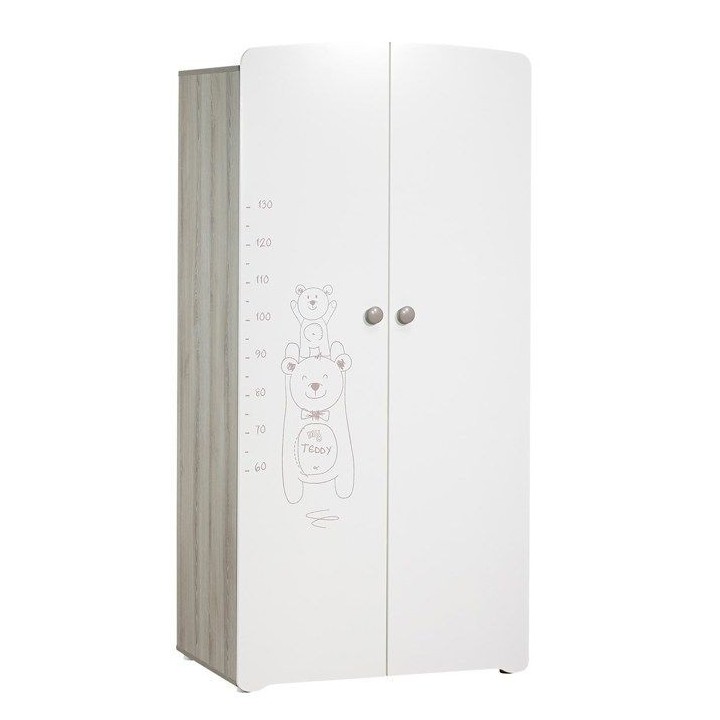 Armoire bébé Teddy - Bois - Blanche - 2 portes - 175x85x56cm - Babyp