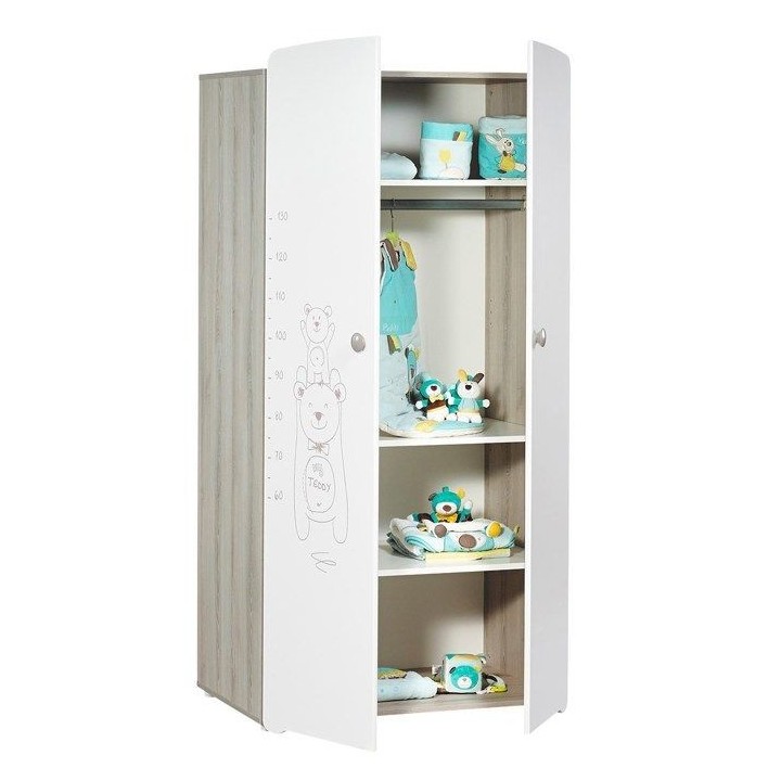 Armoire bébé Teddy - Bois - Blanche - 2 portes - 175x85x56cm - Babyp
