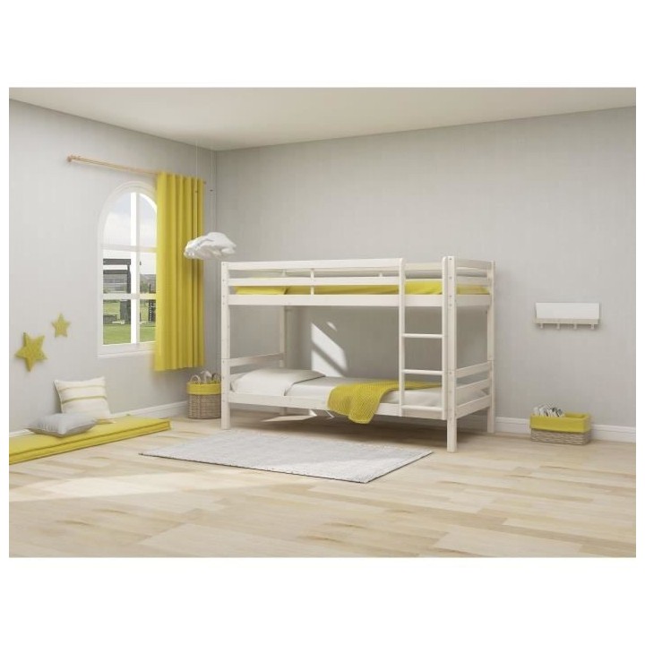 Lits superposés séparables enfant - 2x90x190 cm - Pin massif blanchi