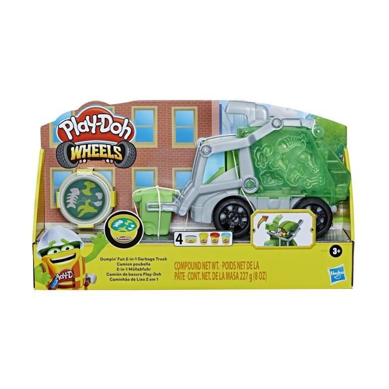 Camion poubelle, avec pâte a imitation ordures et 3 pots de pâte a modeler - PLAY-DOH - Wheels