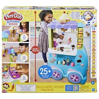 Play-Doh, Camion de glace géant, inclut 27 accessoires, 12 pots de
