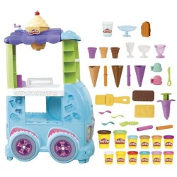Play-Doh, Camion de glace géant, inclut 27 accessoires, 12 pots de pâte a modeler, sons réalistes