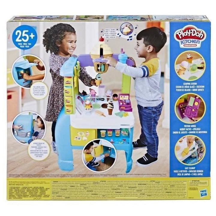 Play-Doh, Camion de glace géant, inclut 27 accessoires, 12 pots de