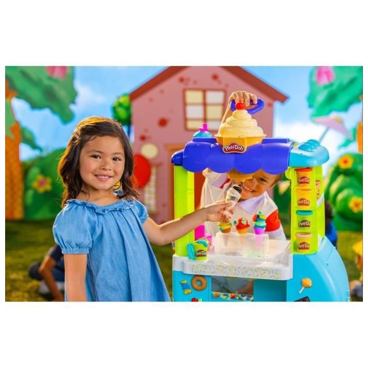 Play-Doh, Camion de glace géant, inclut 27 accessoires, 12 pots de