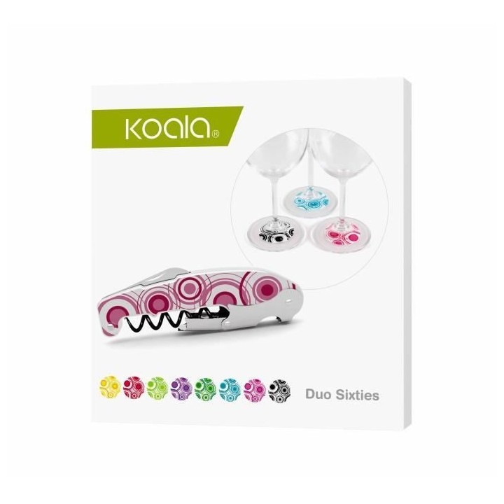 Kit smart fun et fun 60's - 1 tire-bouchon - 8 marque-verre assortis