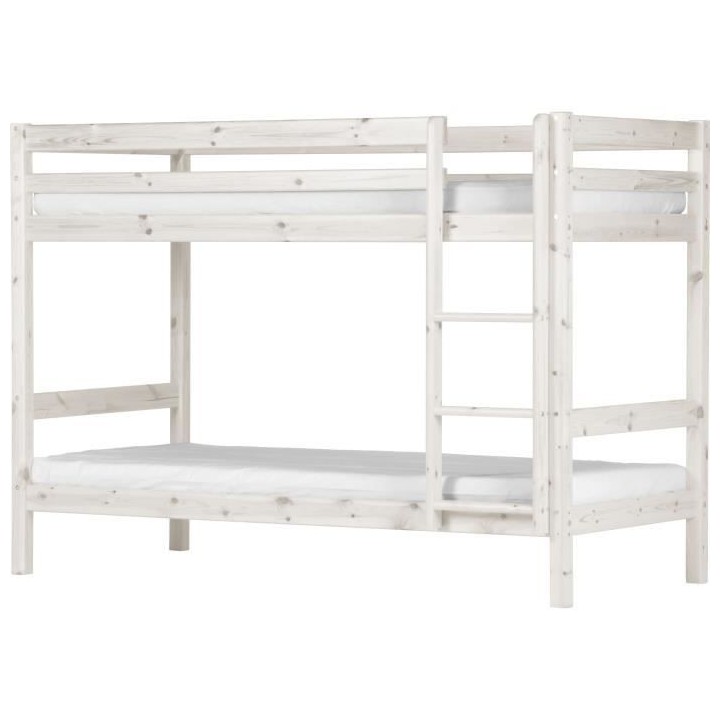 Lits superposés enfant - 2 x 90 x 200 cm - Pin massif blanchi - Sommi