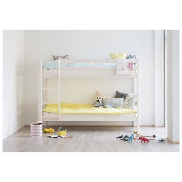 Lits superposés enfant - 2 x 90 x 200 cm - Pin massif blanchi - Sommi
