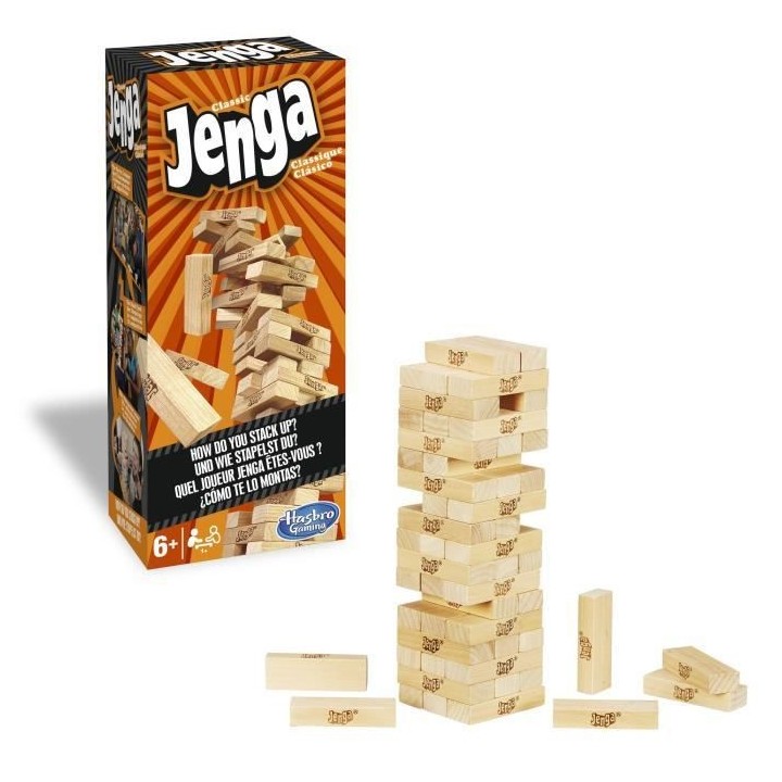 JENGA - Classique - Jeu avec blocs en bois massif véritable - tour Je