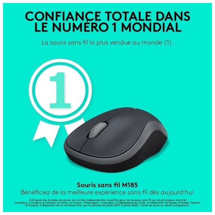 Souris sans fil - LOGITECH - M185 - Optique - Gris