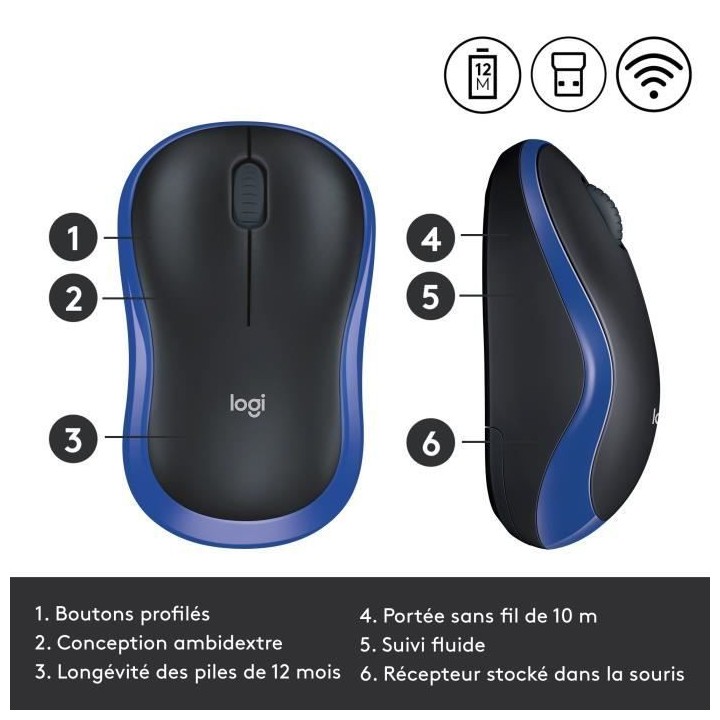 LOGITECH - souris sans fil optique - M185 Bleu