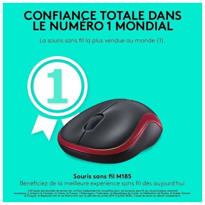 Souris sans fil - LOGITECH - M185 - Optique - Rouge