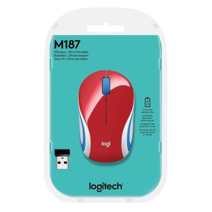 LOGITECH - Souris mini sans fil optique M187 - Rouge