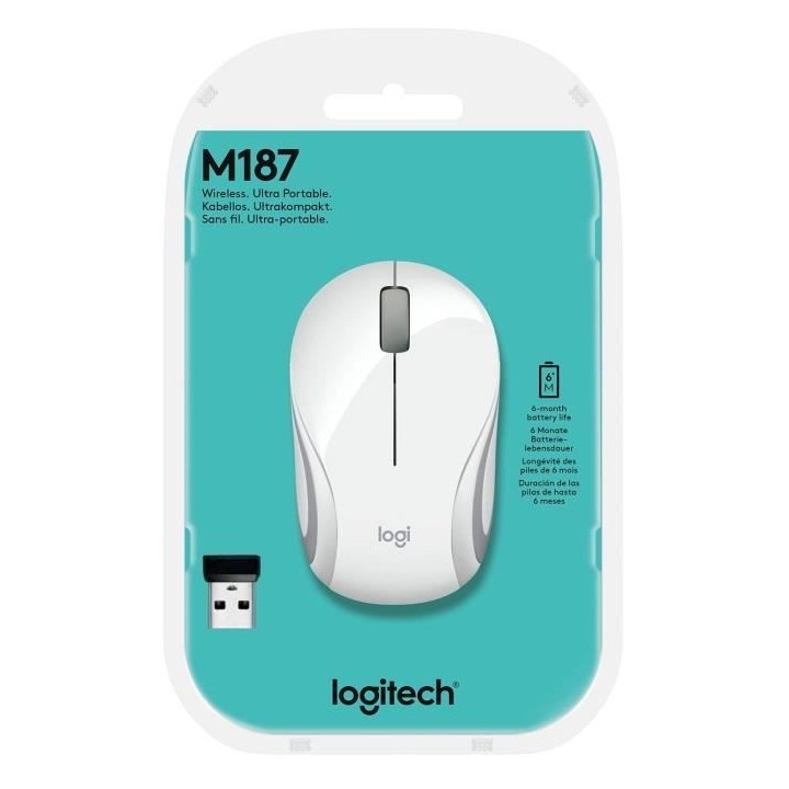 LOGITECH - Souris mini sans fil optique M187 - Blanc