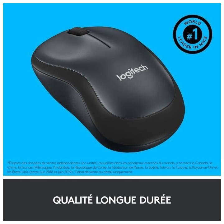 LOGITECH Souris Silencieuse M220 Silent - Sans Fil - Gris/Noir
