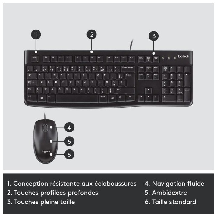 LOGITECH Pack clavier-souris filaire - MK120 - AZERTY