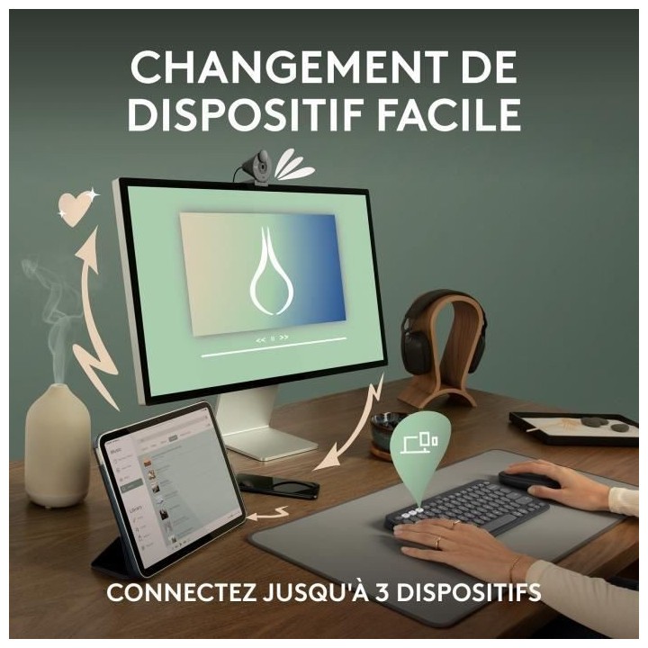 LOGITECH - Clavier sans fil - Pebble Keys 2 K380s - Bluetooth - Bouton