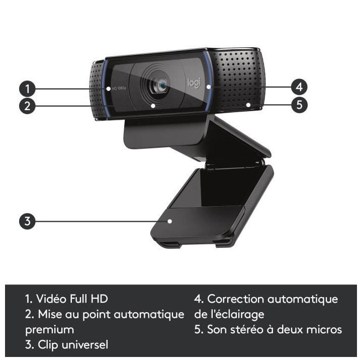 LOGITECH - Webcam HD Pro C920 Refresh - Microphone intégré - Idéal