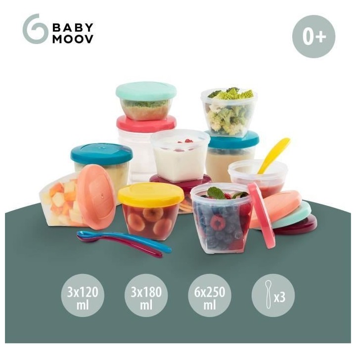 BABYMOOV Babybols Kit XXL MultiSet 12 pots de conservation + 3 cuiller