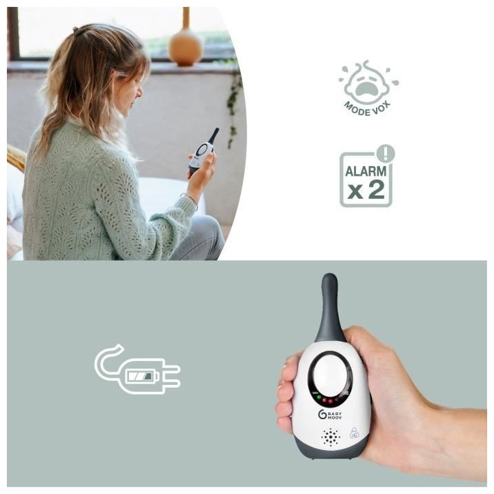 BABYMOOV Babyphone audio simply care avec fonction VOX, double alarme