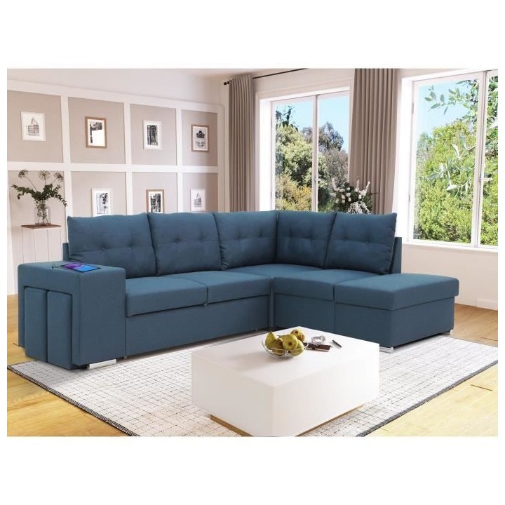 Canapé d'angle convertible réversible 4-5 places MITCHELL - Tissu Bl