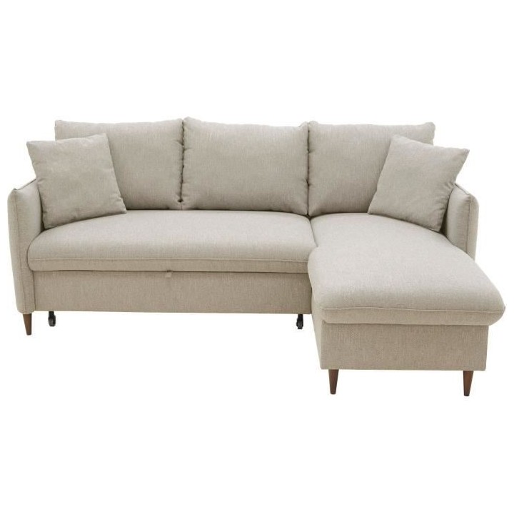 Canapé d'angle convertible réversible 4 places GERAUD - Tissu Beige