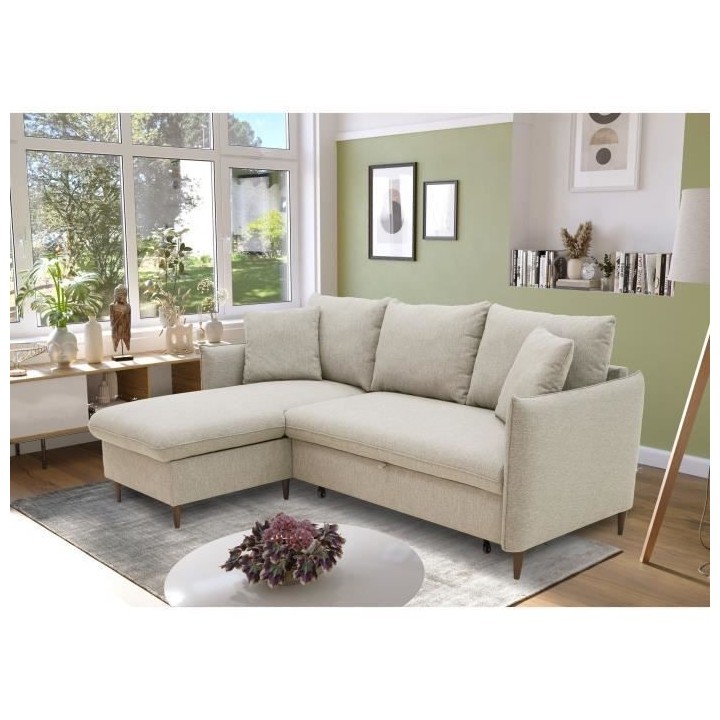 Canapé d'angle convertible réversible 4 places GERAUD - Tissu Beige