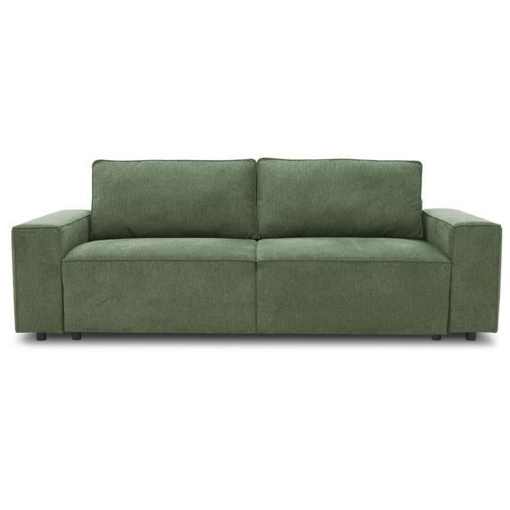 Canapé convertible 3 places JOSH - Tissu Loft Olive - Coffre de range