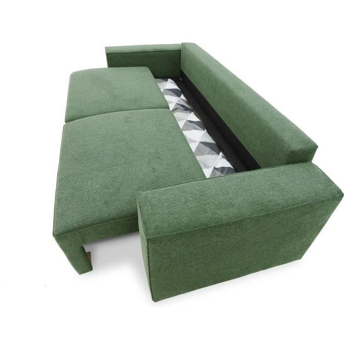 Canapé convertible 3 places JOSH - Tissu Loft Olive - Coffre de range