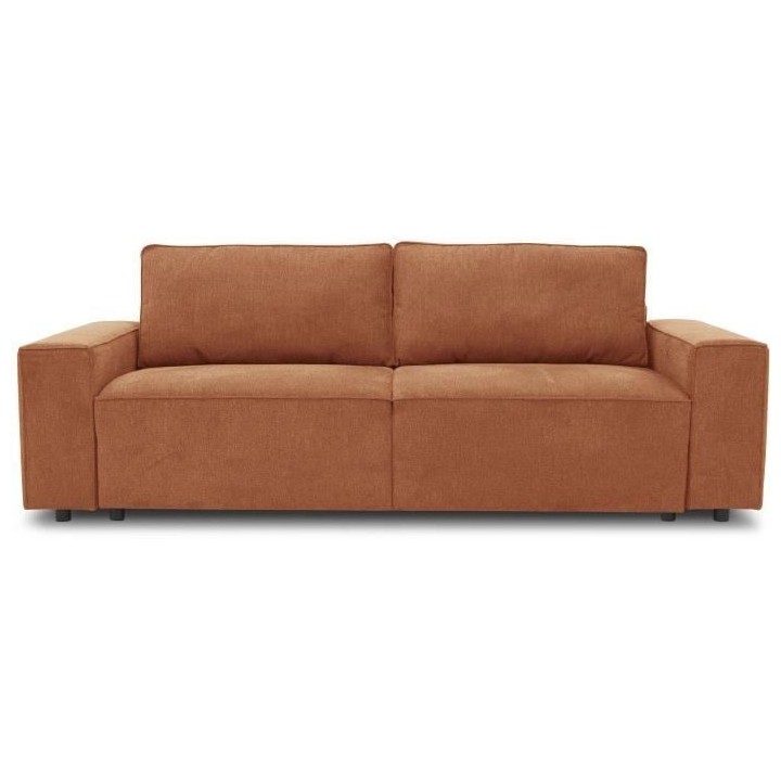 Canapé convertible 3 places JOSH - Tissu Loft Terracotta - Coffre de