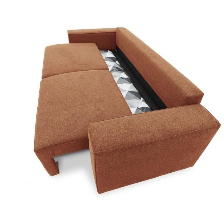 Canapé convertible 3 places JOSH - Tissu Loft Terracotta - Coffre de