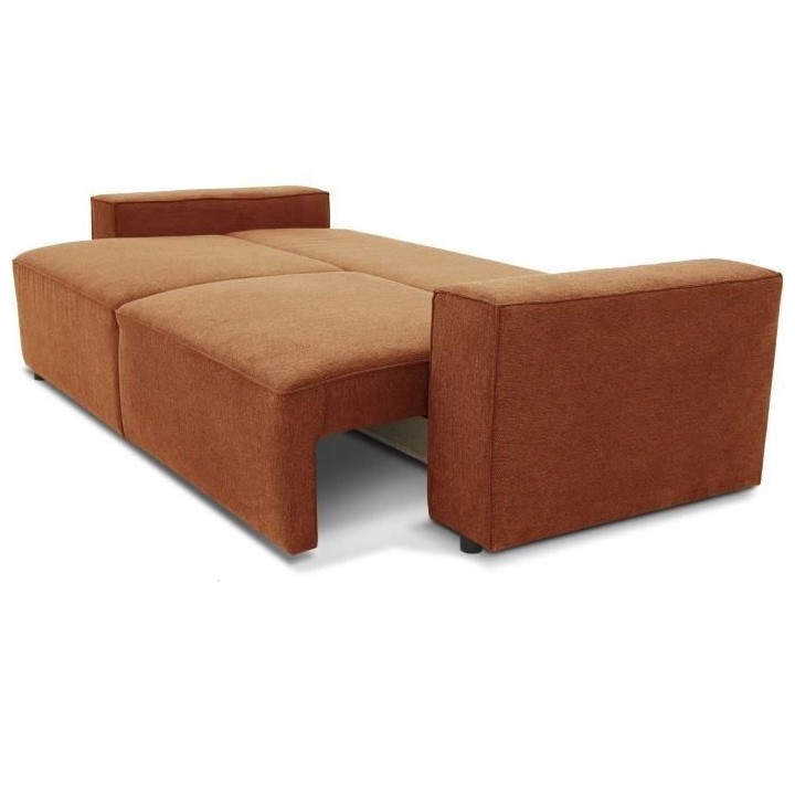Canapé convertible 3 places JOSH - Tissu Loft Terracotta - Coffre de