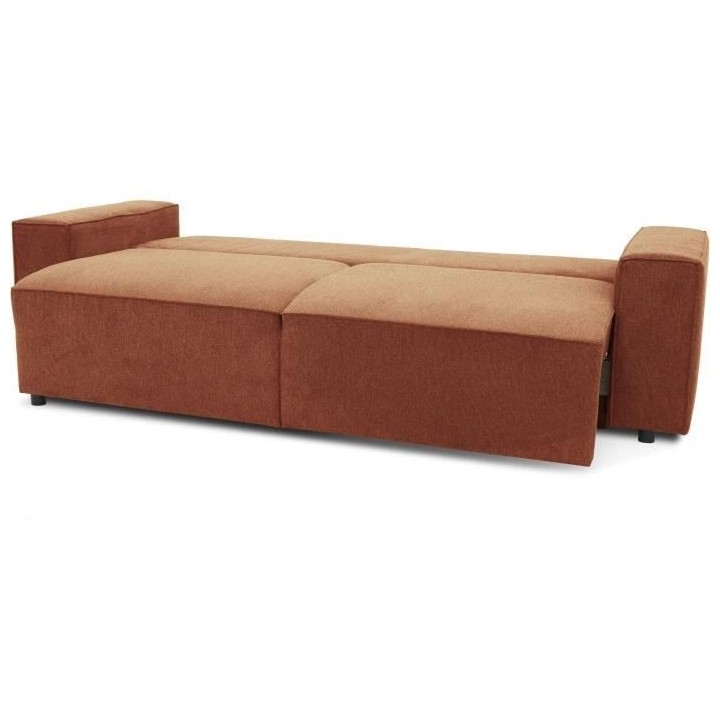 Canapé convertible 3 places JOSH - Tissu Loft Terracotta - Coffre de