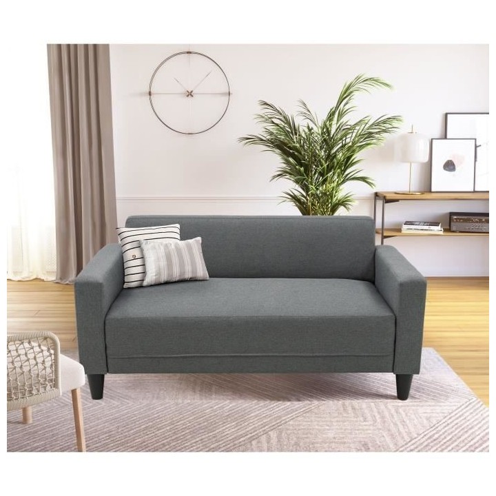 Canapé fixe 2 places BOB - Tissu Gris - L 136 x P 77 x H 65 cm