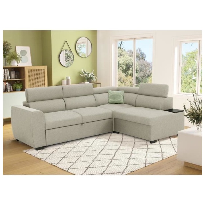 Canapé d'angle convertible réversible 4-5 places KELIO - Tissu Beige