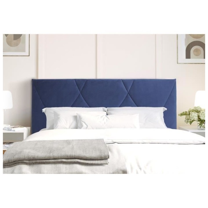 Tete de lit TUDOR - Velours Bleu Marine - L.162 x H.100 x P.7 cm